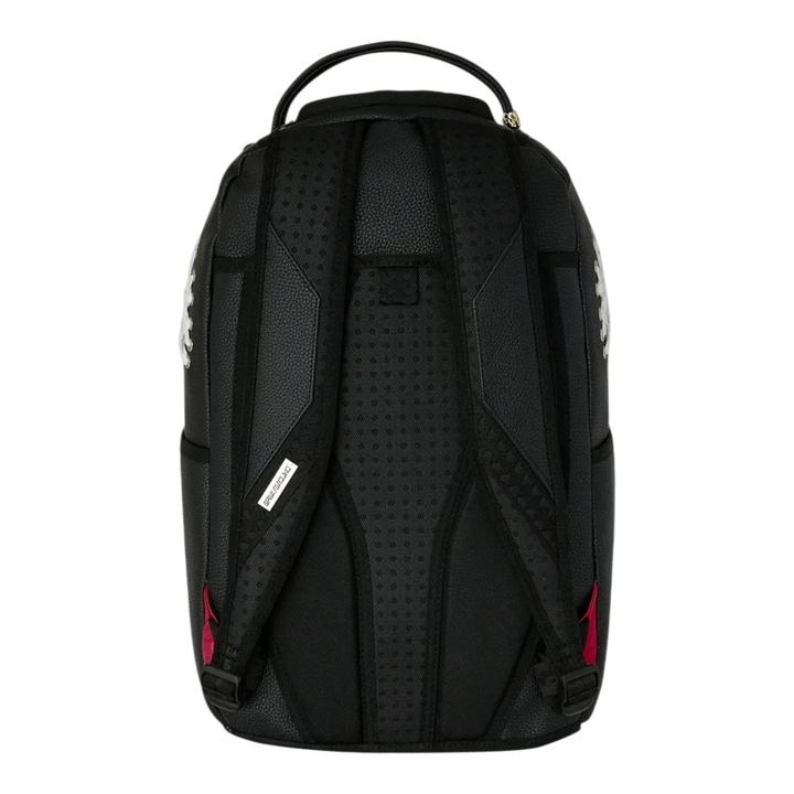 HypeSelection Sprayground Shoelace Shark DLXSV backpack featuring a black textured back panel and padded straps.