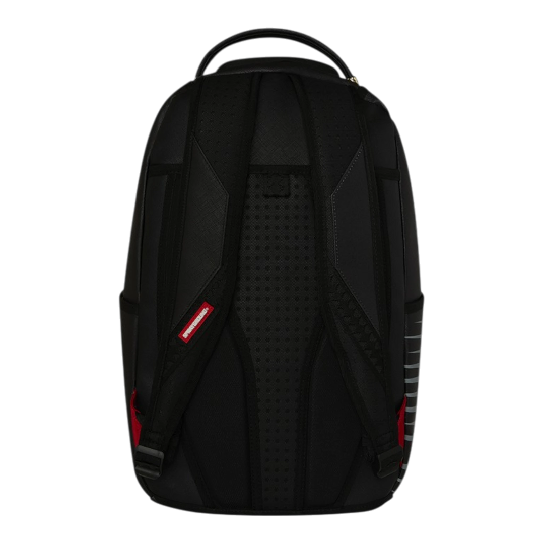 HypeSelection Sprayground Shark Central Wave backpack, black with red accents and iconic shark mouth design.