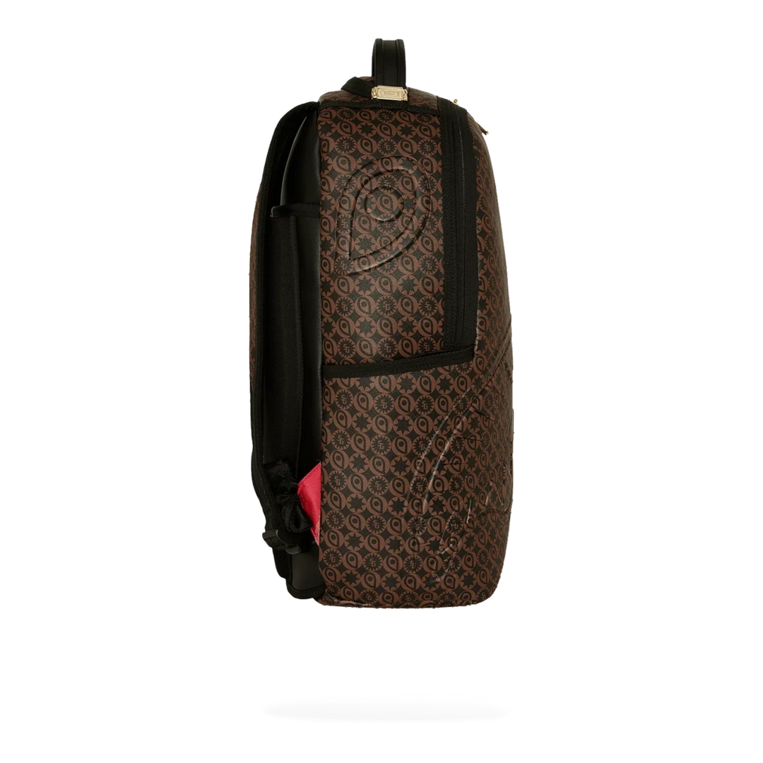 HypeSelection Sprayground Sharks South Of France DLXSV backpack in brown PVC with graphic print and side view