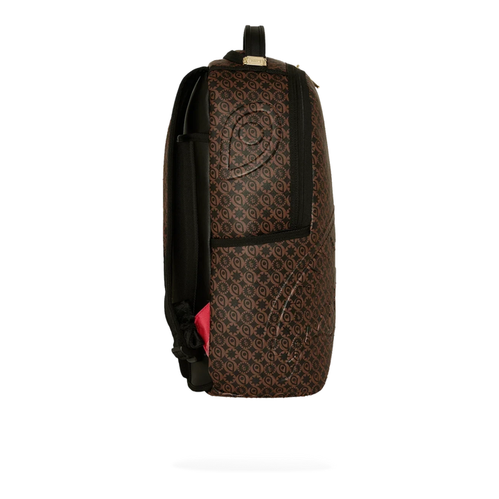 HypeSelection Sprayground Sharks South Of France DLXSV backpack in brown PVC with graphic print and side view