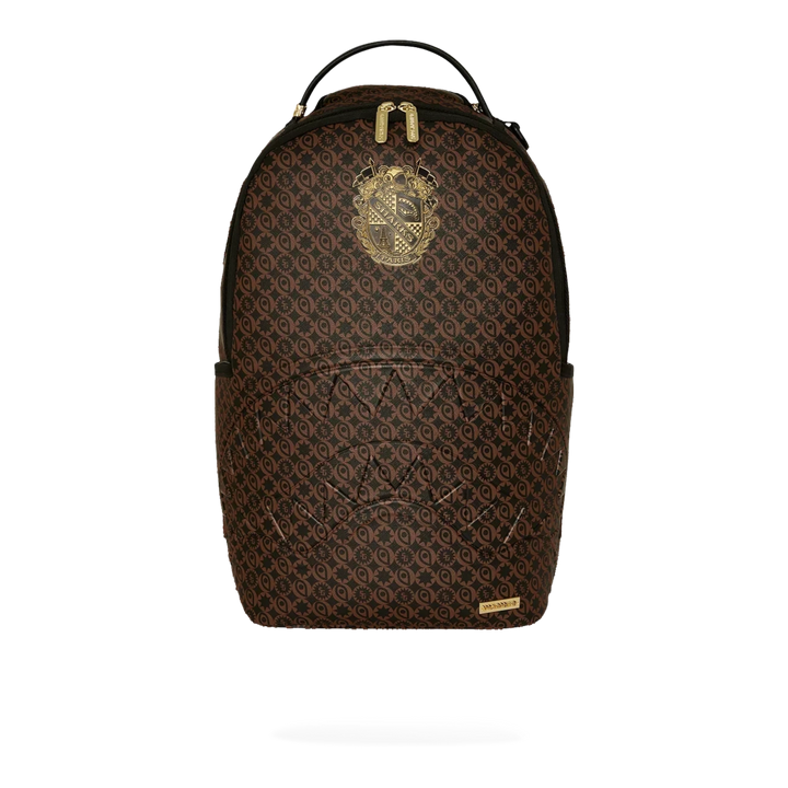 HypeSelection Sprayground Sharks South Of France brown PVC backpack with gold emblem and signature shark mouth design