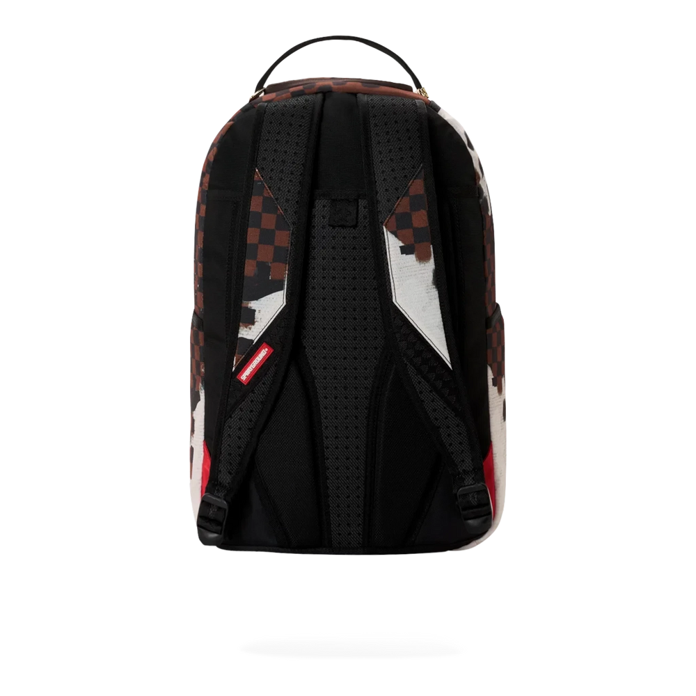 HypeSelection Sprayground Sharks In Paris cotton canvas backpack showing the black padded back panel and straps