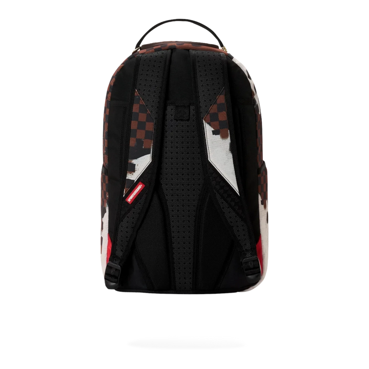 HypeSelection Sprayground Sharks In Paris cotton canvas backpack showing the black padded back panel and straps