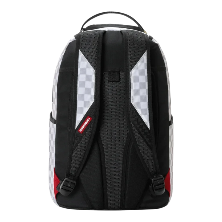 HypeSelection Sprayground 3D Effect Sharks In Paris DLXSR backpack showing the black padded back and shoulder straps.
