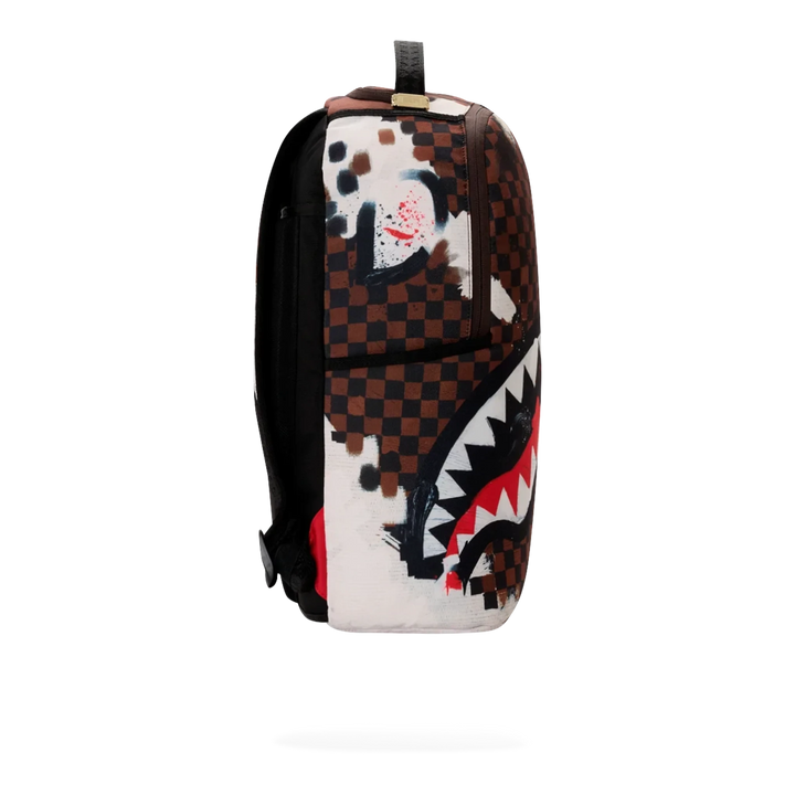 HypeSelection Sprayground Sharks In Paris cotton canvas backpack with signature graphic shark mouth and checkerboard