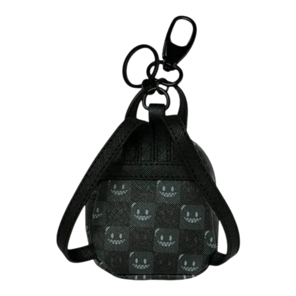 HypeSelection Sprayground Sharks In Paris black checkered mini backpack keychain with signature shark mouth graphic