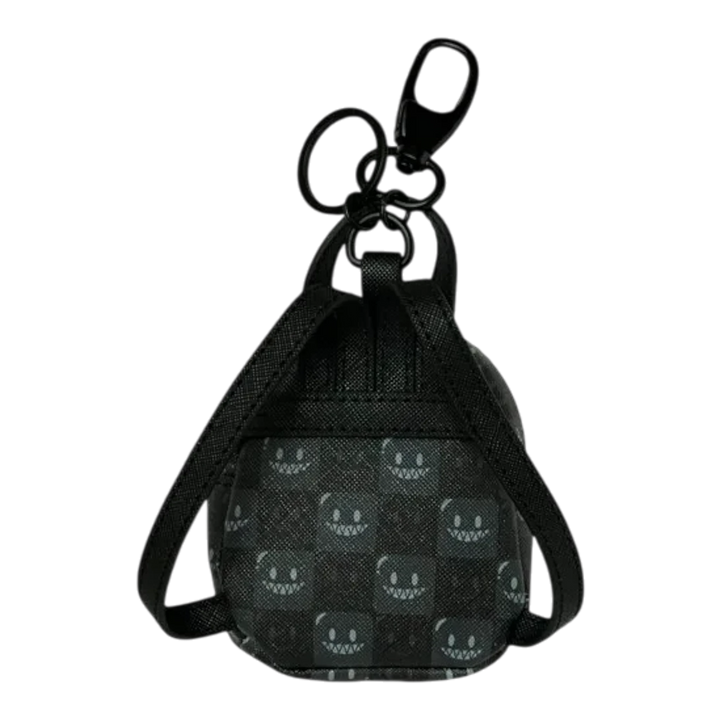 HypeSelection Sprayground Sharks In Paris black checkered mini backpack keychain with signature shark mouth graphic
