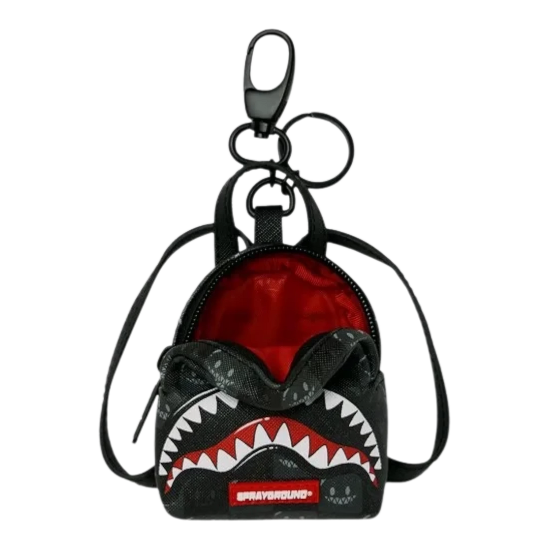 HypeSelection Sprayground Sharks In Paris black check keychain with iconic shark mouth graphic and red interior