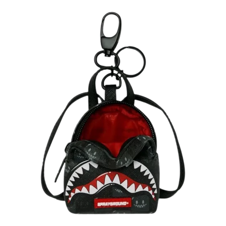 HypeSelection Sprayground Sharks In Paris black check keychain with iconic shark mouth graphic and red interior
