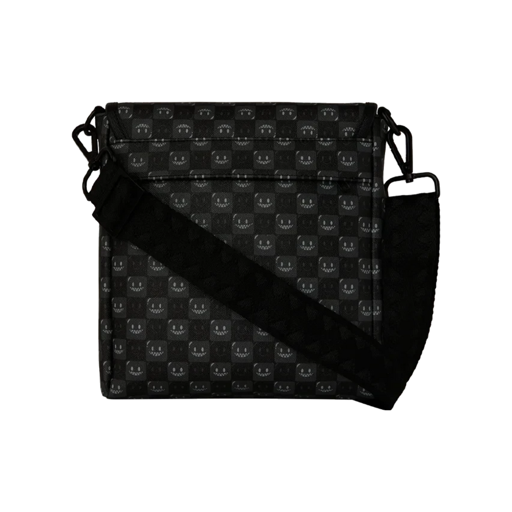 HypeSelection Sprayground Shinobi Sharks In Paris messenger sling bag in black faux leather with graphic shark pattern