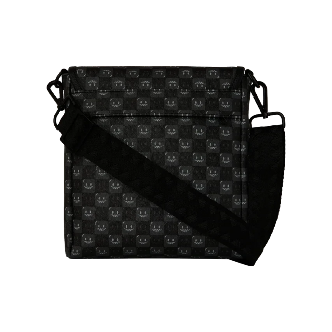 HypeSelection Sprayground Shinobi Sharks In Paris messenger sling bag in black faux leather with graphic shark pattern