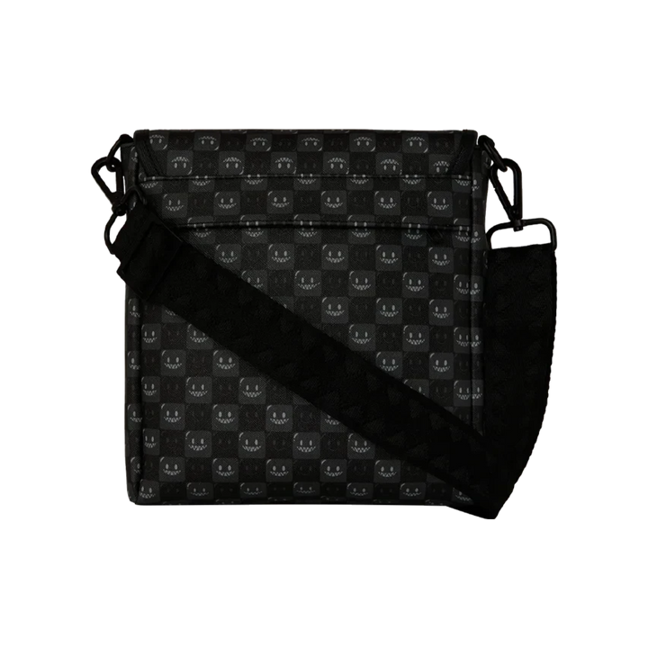 HypeSelection Sprayground Shinobi Sharks In Paris messenger sling bag in black faux leather with graphic shark pattern
