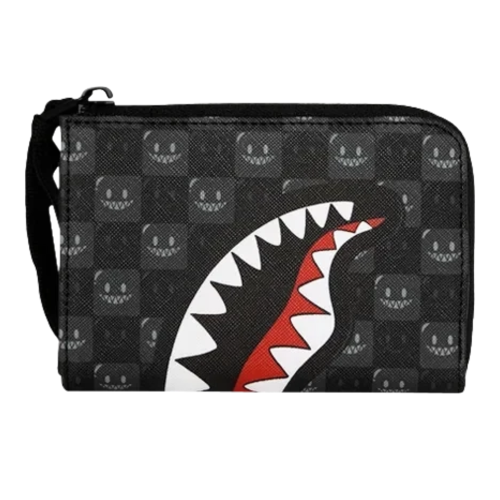 HypeSelection Sprayground Shinobi Sharks In Paris wallet featuring a black checkered pattern with iconic shark teeth.