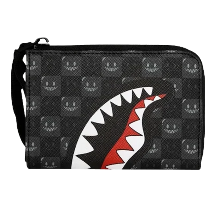 HypeSelection Sprayground Shinobi Sharks In Paris wallet featuring a black checkered pattern with iconic shark teeth.