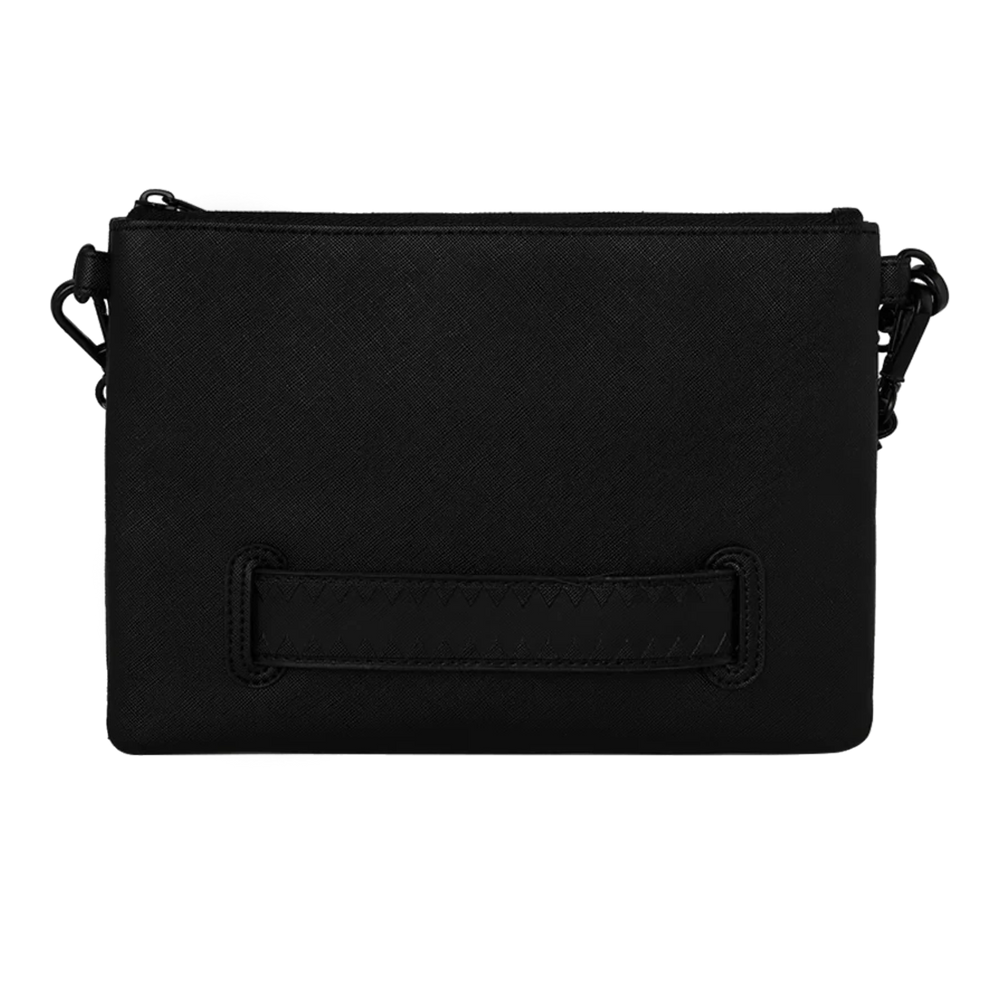HypeSelection Sprayground Stealth Glide black crossover clutch with a textured finish and horizontal strap detail.