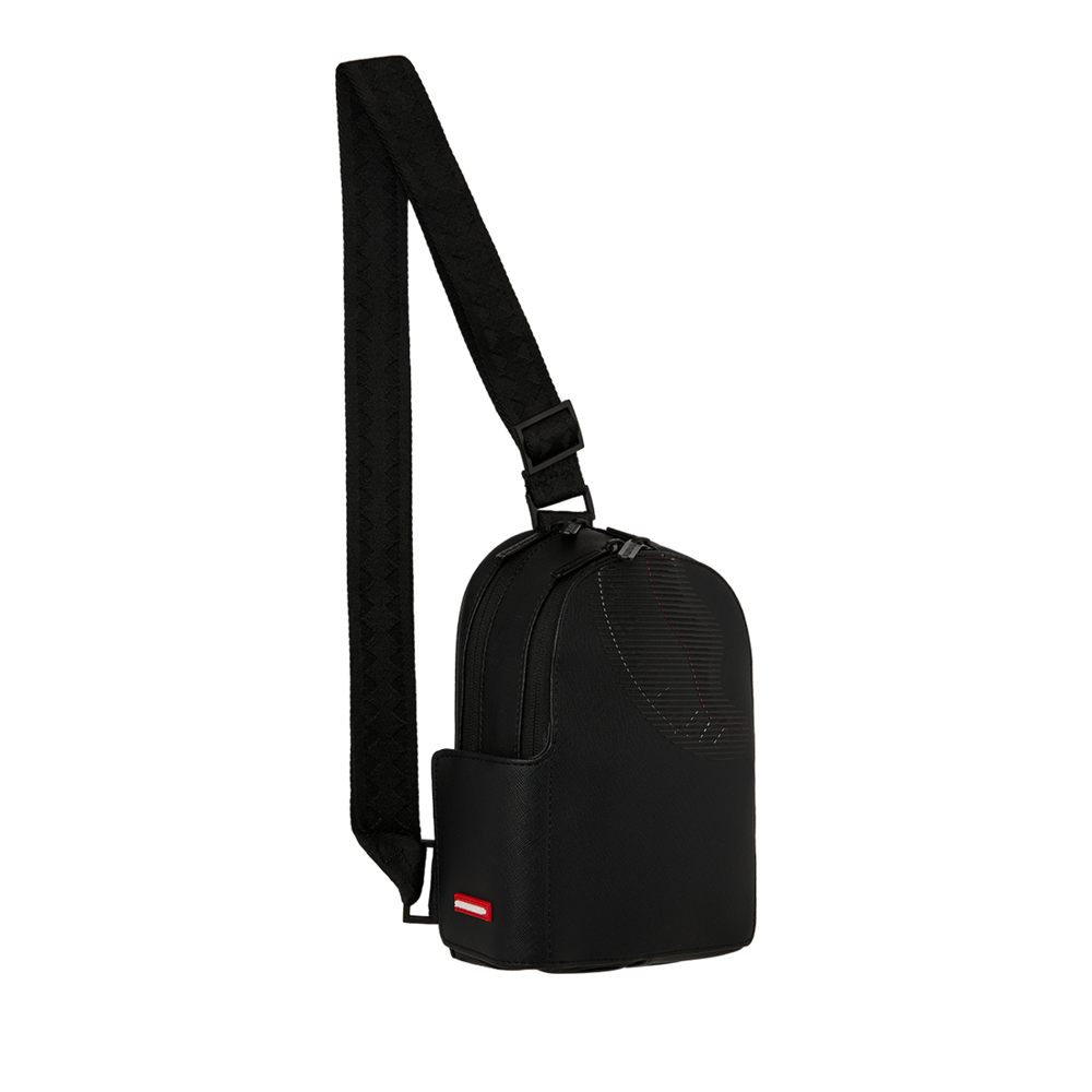 HypeSelection Sprayground Stealth Glide black faux leather sling bag with adjustable shark mouth webbing strap