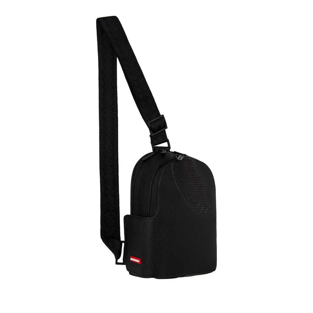 HypeSelection Sprayground Stealth Glide black faux leather sling bag with adjustable shark mouth webbing strap