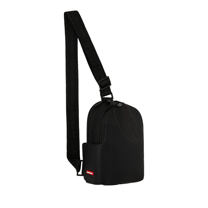 HypeSelection Sprayground Stealth Glide black faux leather sling bag with adjustable shark mouth webbing strap