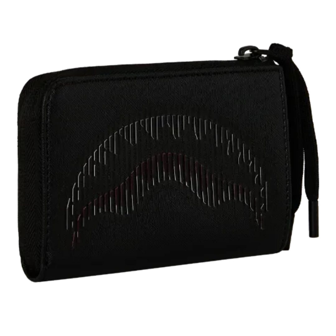 HypeSelection Sprayground Stealth Glide black wallet with signature shark mouth graphic and zip closure