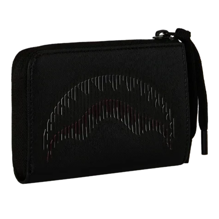 HypeSelection Sprayground Stealth Glide black wallet with signature shark mouth graphic and zip closure