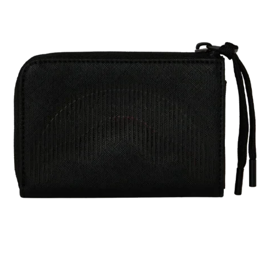 HypeSelection Sprayground Stealth Glide black wallet with a textured graphic pattern and side zipper pull.