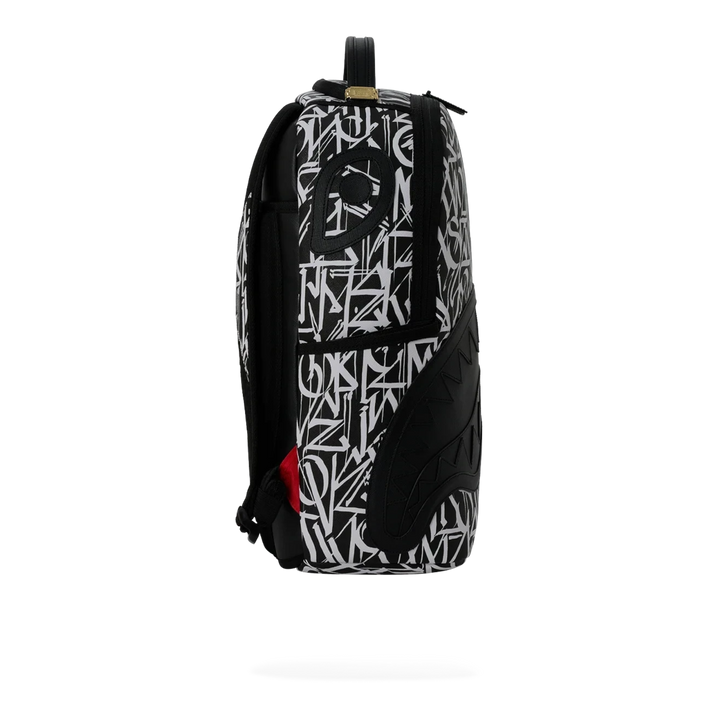 HypeSelection Sprayground Wynwood Walls Defer DLXSV backpack in black and white graffiti print faux leather side view