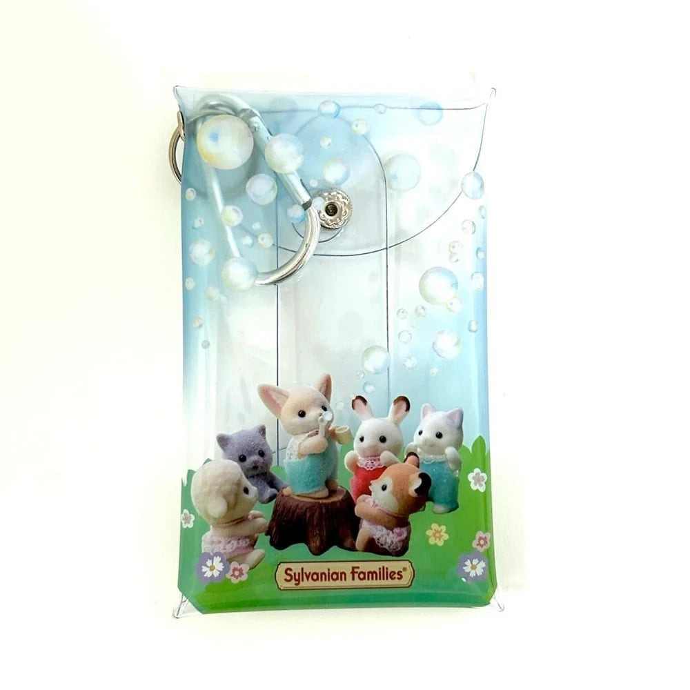 HypeSelection Sylvanian Families clear pouch with a soap bubble design, featuring miniature animal figures.