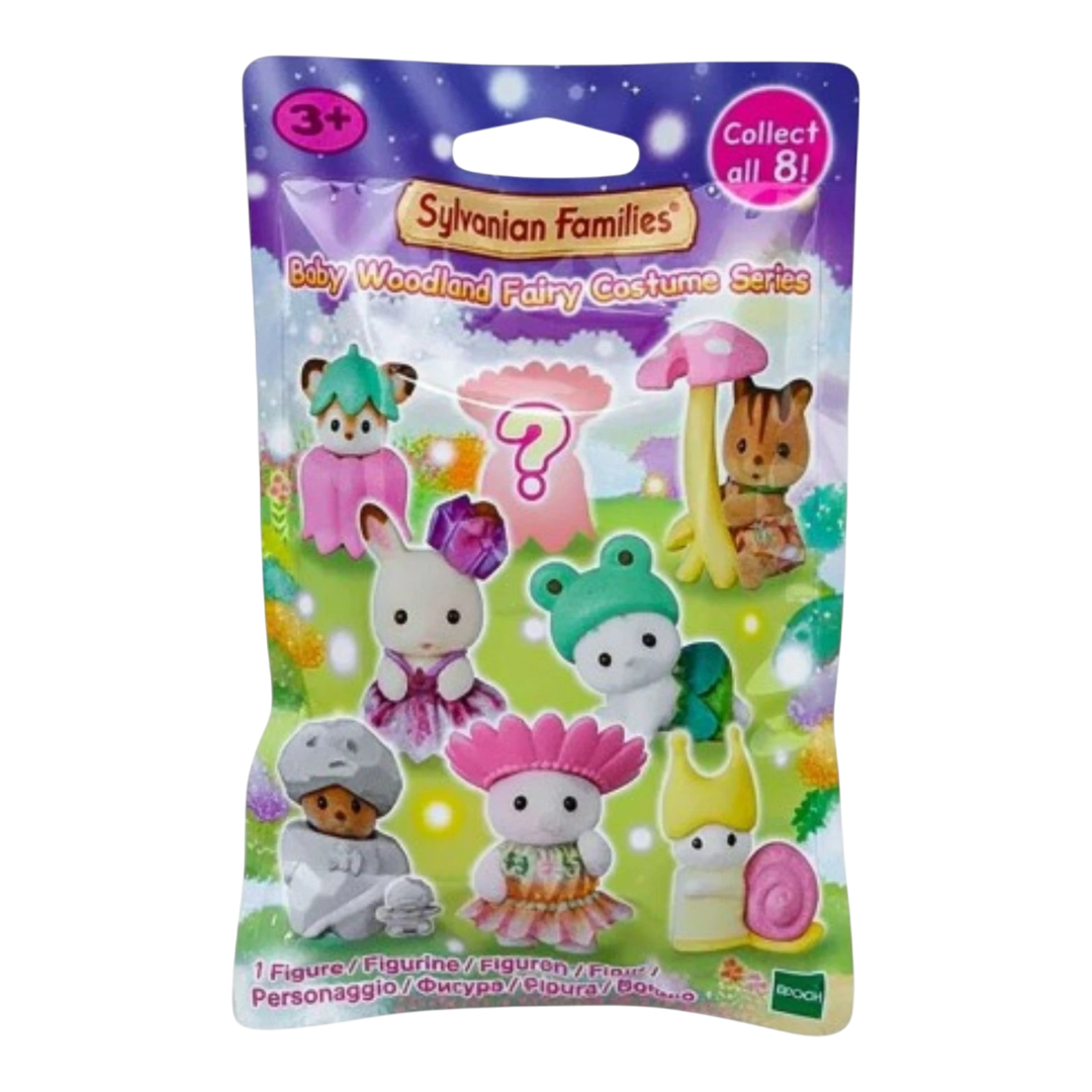 HypeSelection Sylvanian Families Baby Woodland Fairy Costume Series blind bag with 8 collectible figures, including woodland animals dressed as fairies.