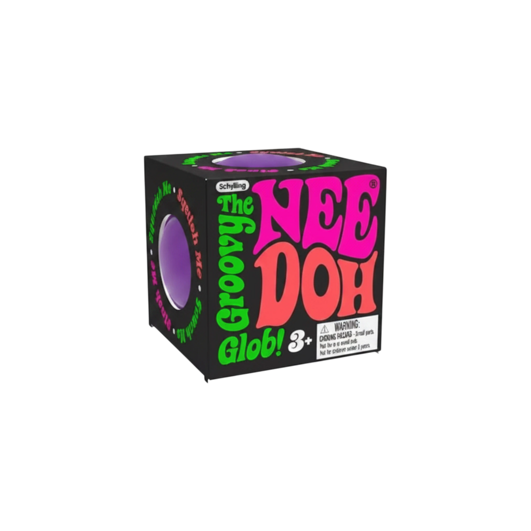 HypeSelection purple Teenie NeeDoh fidget toy in its black display box, a small sensory stress relief ball.