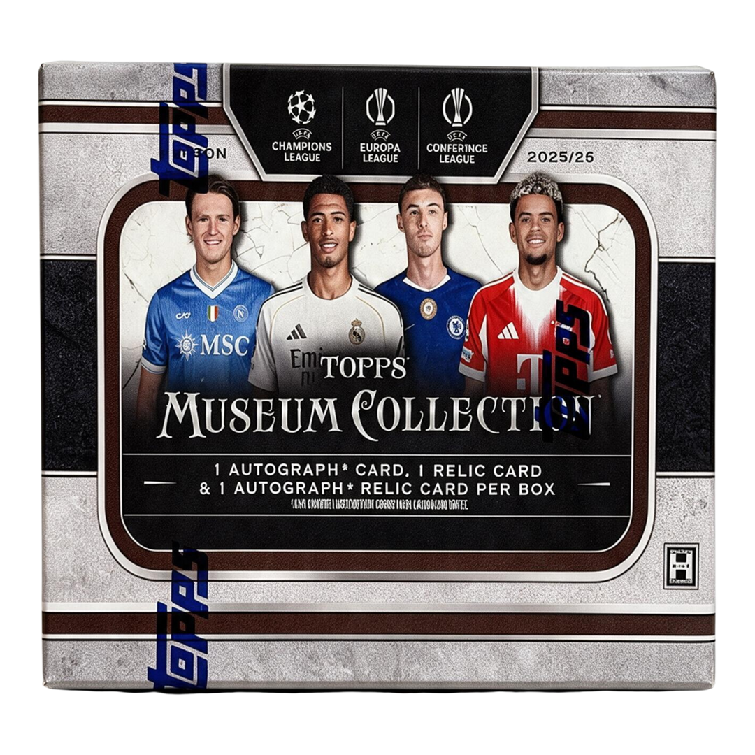 HypeSelection 2025-26 Topps UEFA Club Competitions Museum Collection hobby box featuring soccer player portraits