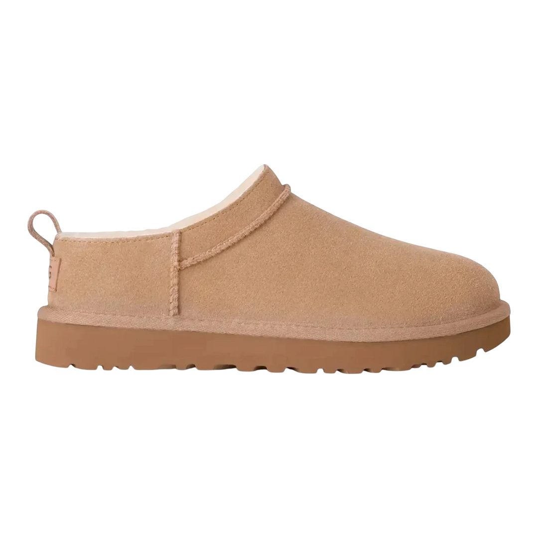 HypeSelection UGG Classic Micro Boot in Sand, women's suede slip-on with sheepskin lining and EVA sole.
