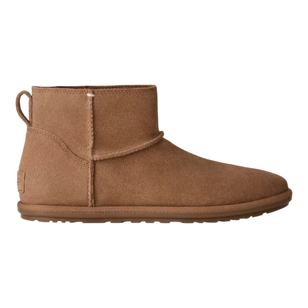 HypeSelection UGG Classic Mini Deconstructed boot in chestnut suede with a relaxed ankle-height profile.