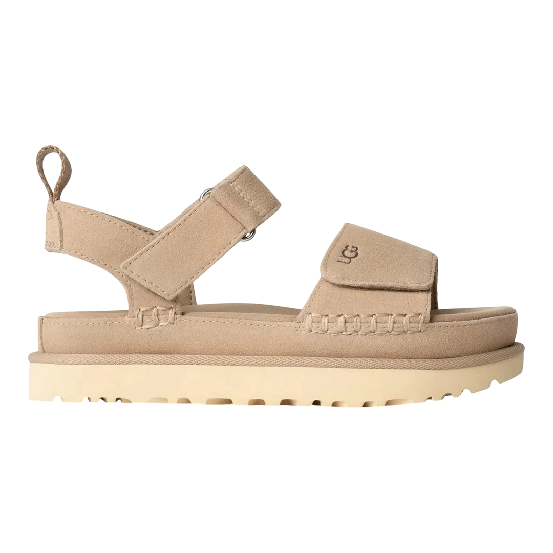 HypeSelection UGG Goldenstar Platform Sandal in Sand. Women's suede sandal with dual adjustable straps and contoured footbed.
