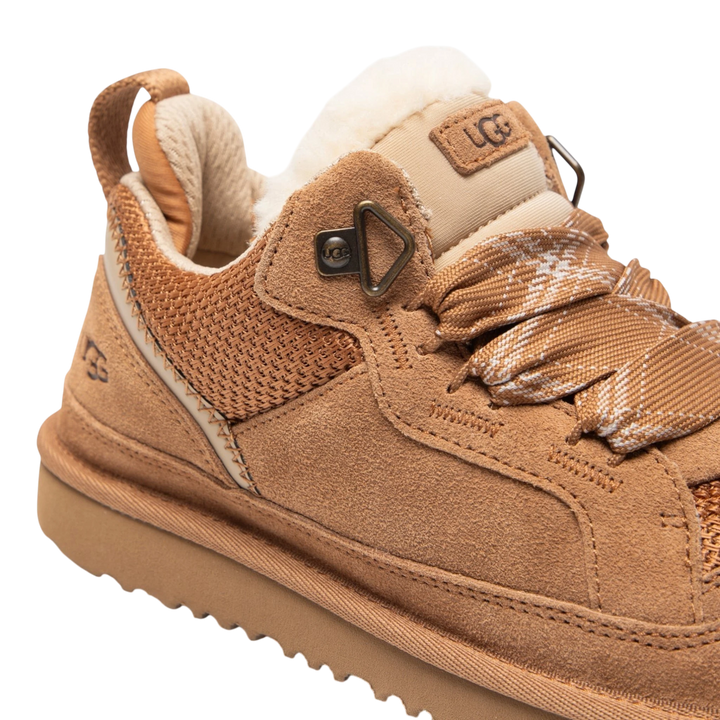 HypeSelection kids UGG Lowmel sneaker in chestnut suede and mesh with chunky patterned laces and plush interior