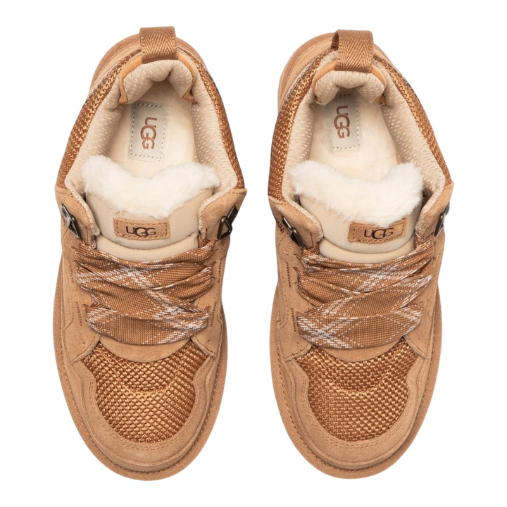 HypeSelection kids UGG Lowmel sneakers in chestnut suede and mesh with chunky laces and plush interior lining