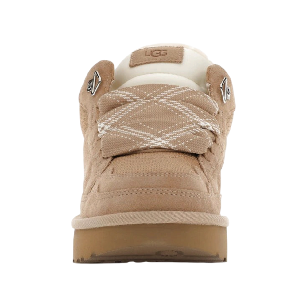 HypeSelection UGG Lowmel sneaker in sand suede and canvas with an oversized padded tongue and two-tone laces