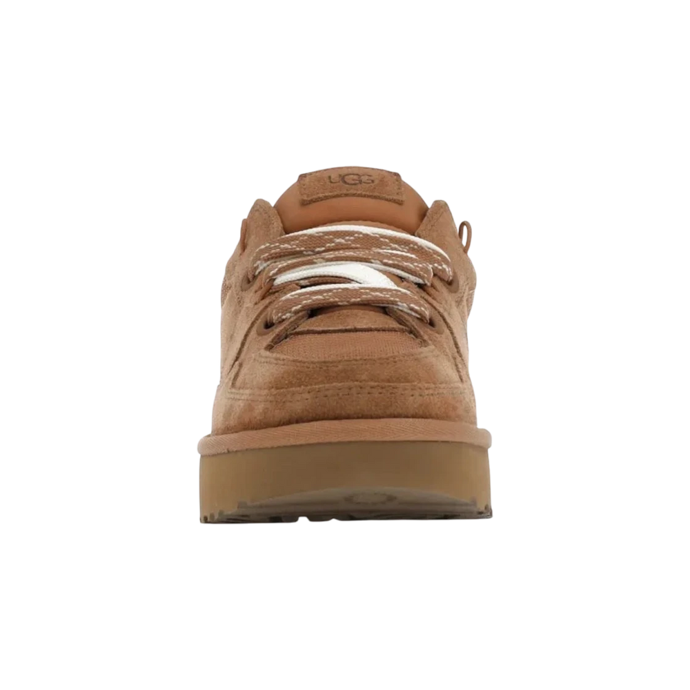 HypeSelection UGG Lowmel Lo women's chestnut suede and mesh low-top sneaker with white laces and a gum sole.