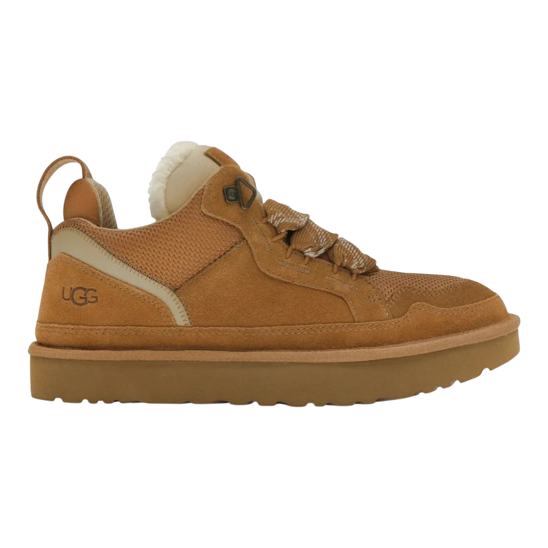 HypeSelection UGG Lowmel Sneaker in Chestnut, crafted from suede and textile with a chunky lace system and UGG logo.