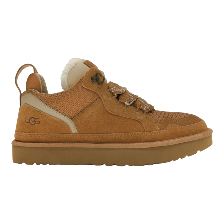 HypeSelection UGG Lowmel Sneaker in Chestnut, crafted from suede and textile with a chunky lace system and UGG logo.