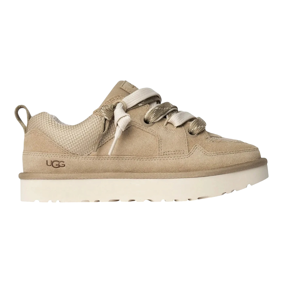 UGG Lowmel Lo women's sneaker in mustard seed suede and textile with a white EVA sole.