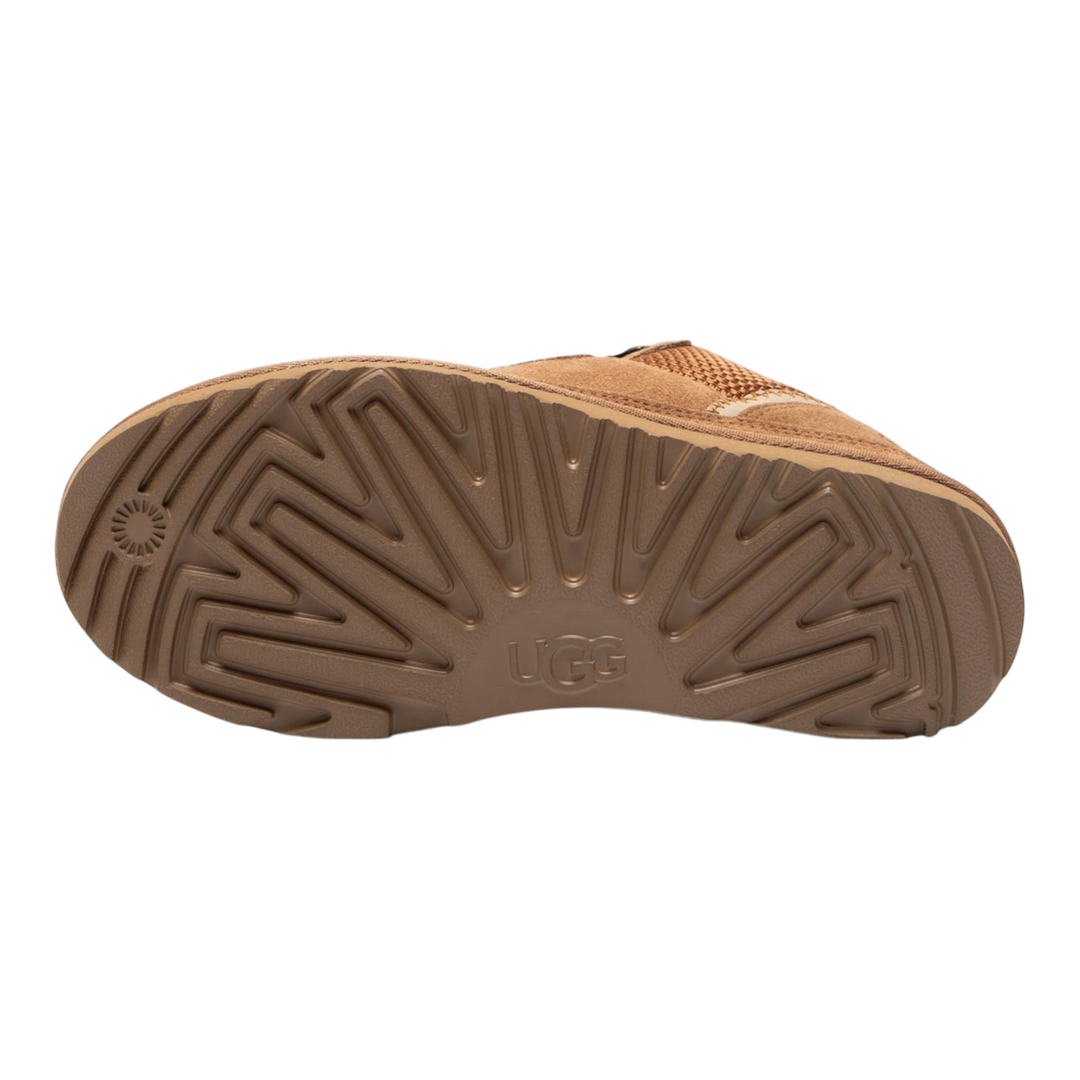 HypeSelection kids UGG Lowmel sneaker in chestnut suede showing the textured sugarcane EVA outsole tread pattern