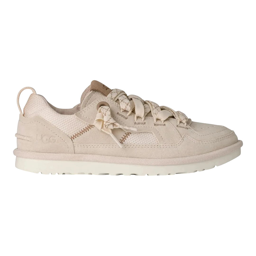 HypeSelection UGG Minimel Sneaker in Jasmine, a women's low-profile suede and textile shoe with a cream sole and dual-lace system.