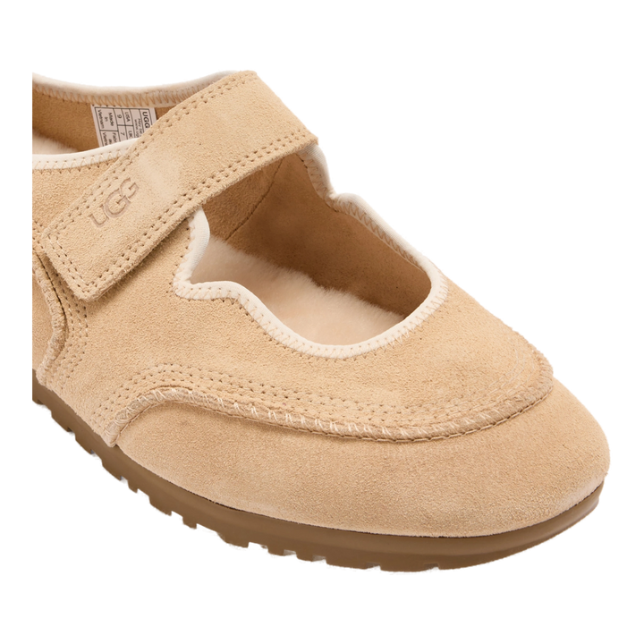 HypeSelection UGG Quill Mary Jane in sand castle suede with adjustable webbing strap and plush sheepskin lining