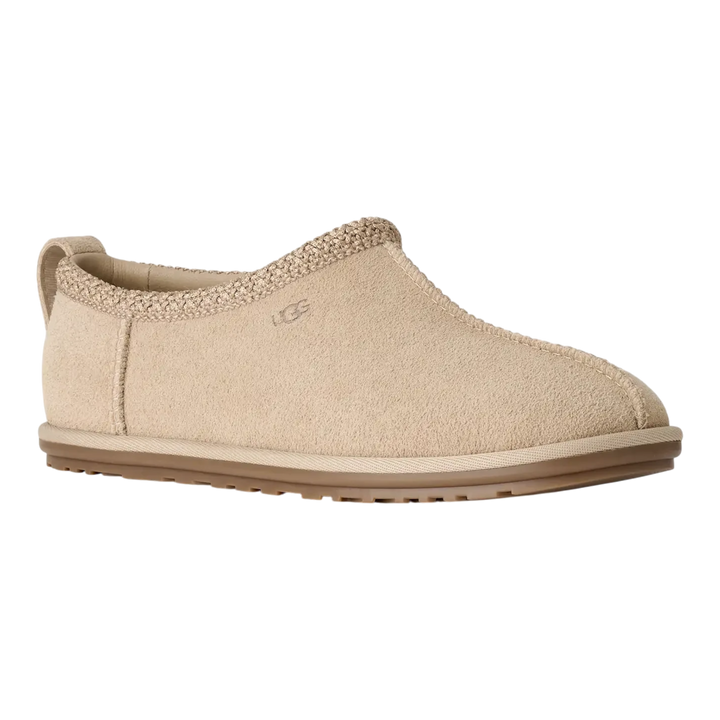 HypeSelection UGG Tasman Deconstructed slipper in sand suede with a low-profile slip-on design and wool-blend lining.