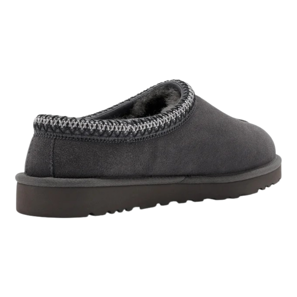 HypeSelection UGG Tasman II slipper in dark grey suede with signature braided collar and plush sheepskin lining