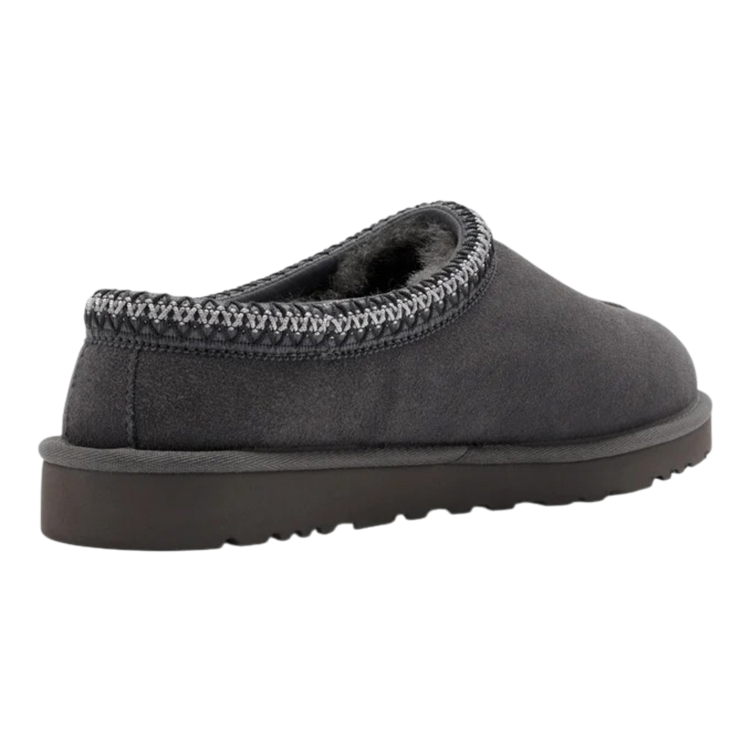HypeSelection UGG Tasman II slipper in dark grey suede with signature braided collar and plush sheepskin lining