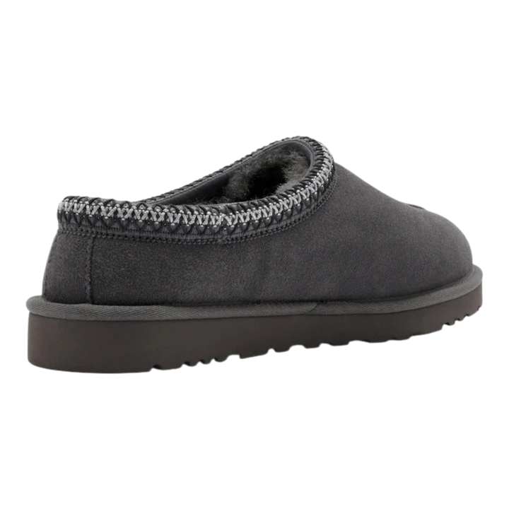 HypeSelection UGG Tasman II slipper in dark grey suede with signature braided collar and plush sheepskin lining