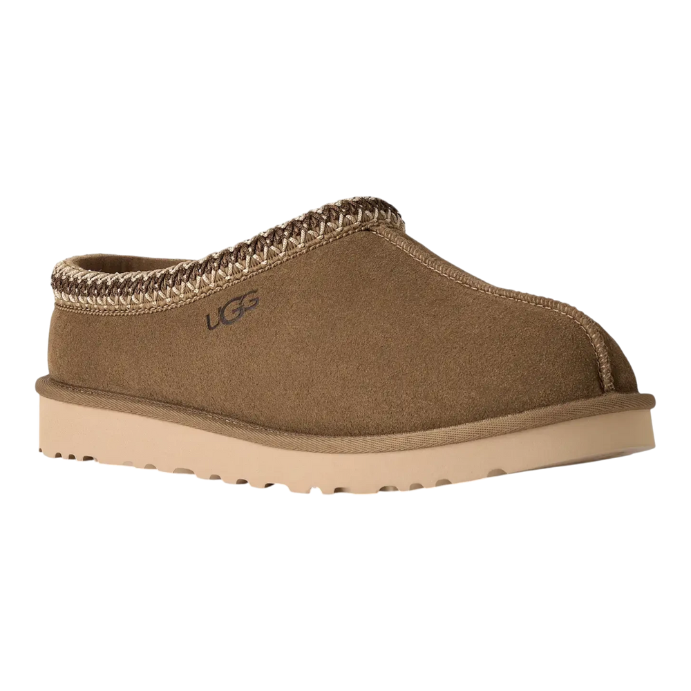 HypeSelection UGG Tasman II slipper in light bronze suede with signature braided collar and EVA outsole