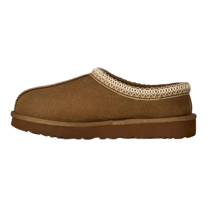 HypeSelection UGG Tasman II slipper in light bronze suede with signature UGGbraid collar and sheepskin lining