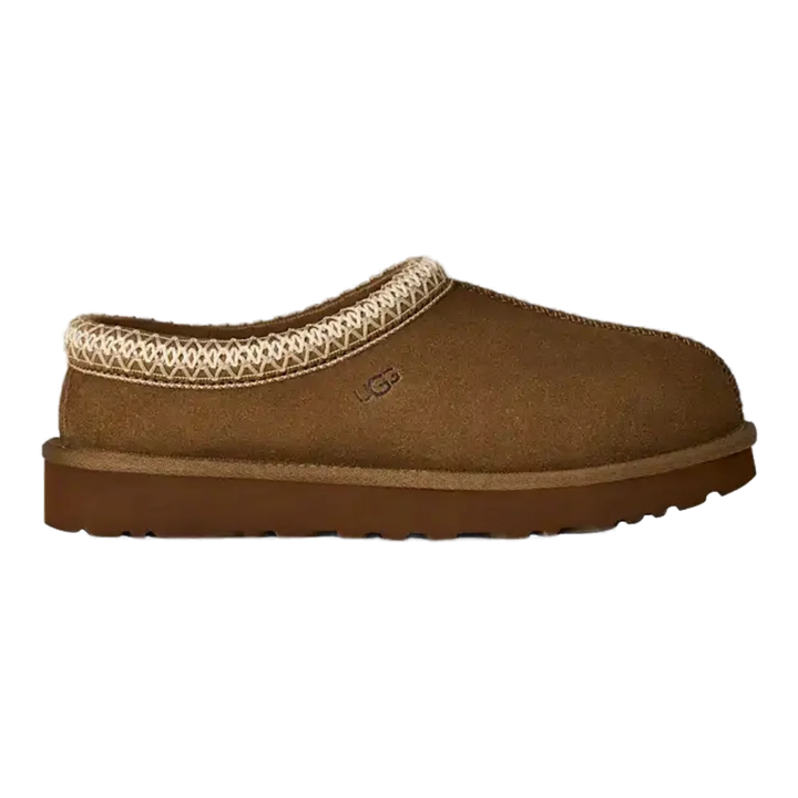 HypeSelection UGG Tasman II slipper in light bronze suede with signature UGGbraid collar and sheepskin lining